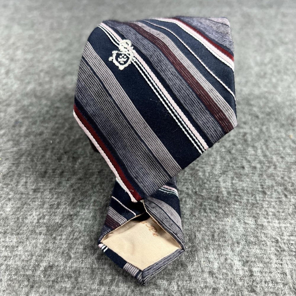 Via Re Tie Mens One Size Blue Red Striped Woven Embroidered Crest Logo Necktie